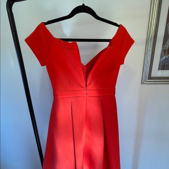 💃 Asos Off The Shoulder Sweetheart Bardot Red Prom A-line Full Skirt Dress - Picture 5 of 11